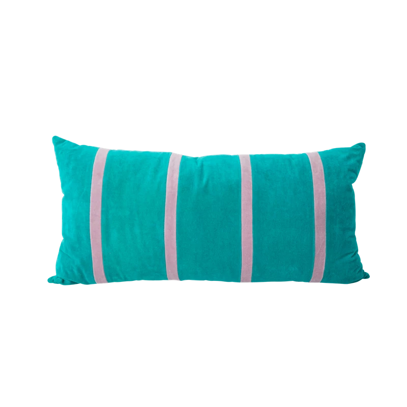 Green and Lavender Velvet Striped Cushion By Rice DK